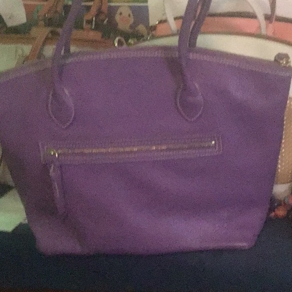 Dooney & Bourke Purple Leather Double-Handle Tote quick list - Picture 2 of 2